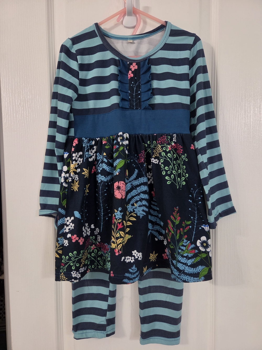 Striped Navy & Teal Floral Girls' Casual Set
